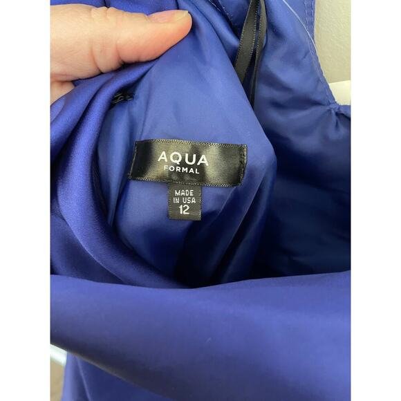 Aqua Satin Cowl Open Back Gown -
Exclusive blue size 12 women prom wedding - Picture 5 of 8